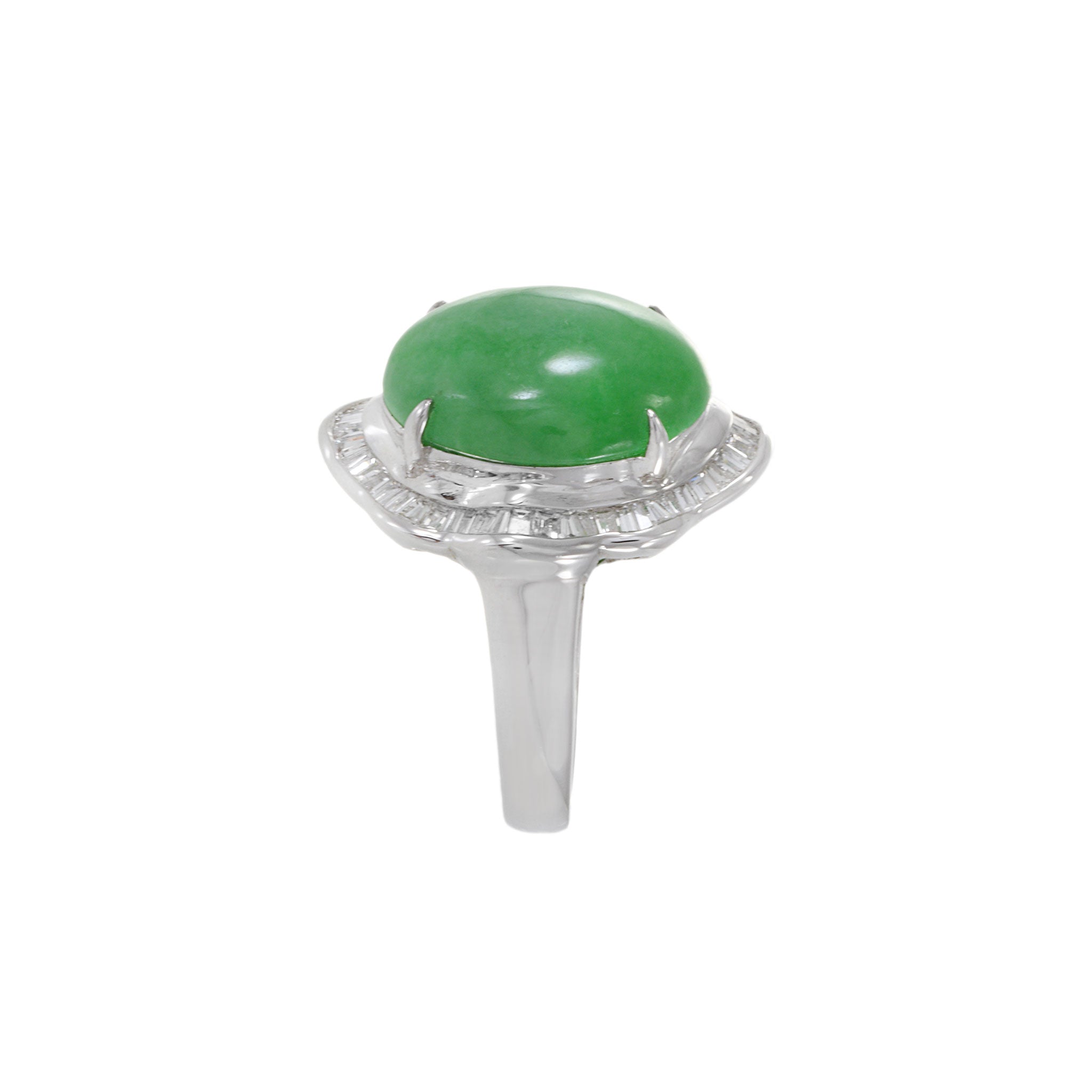 18KT White Gold Jade and Diamond Ring