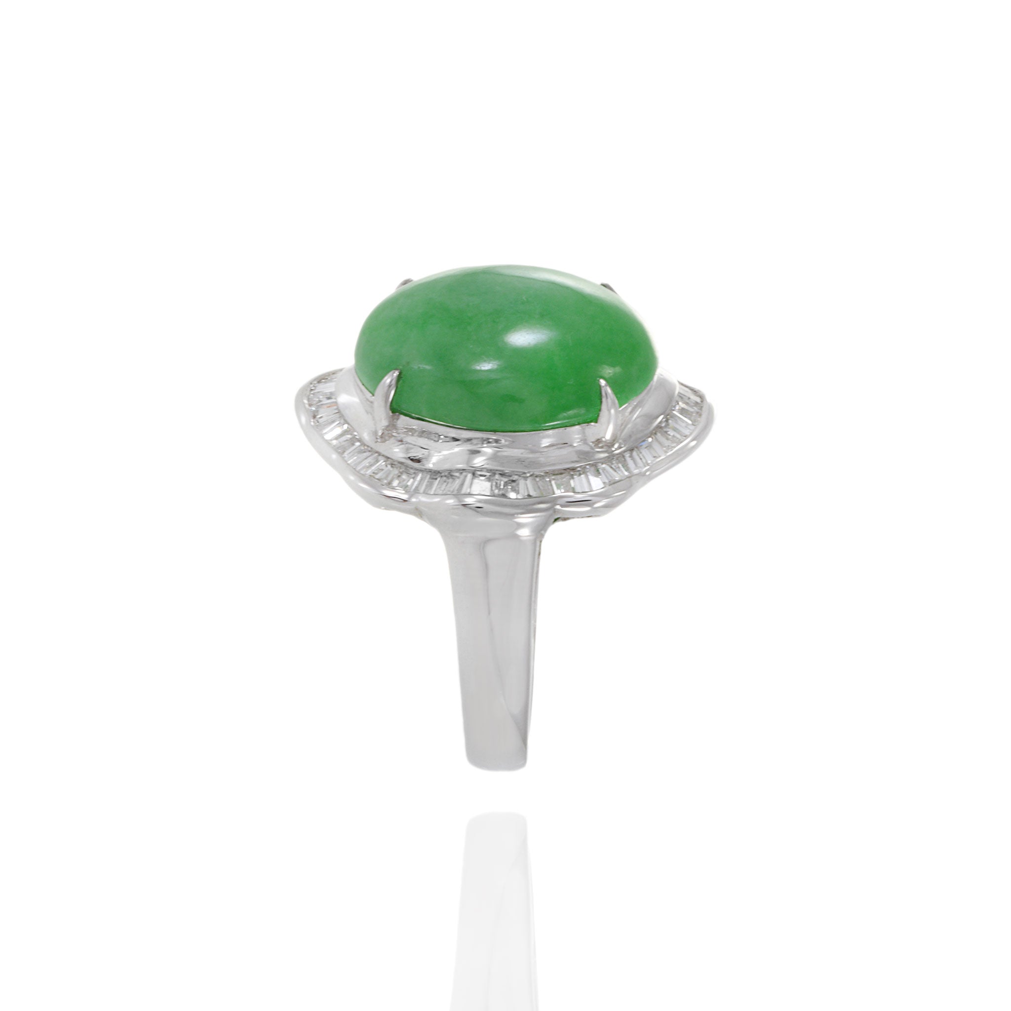 18KT White Gold Jade and Diamond Ring