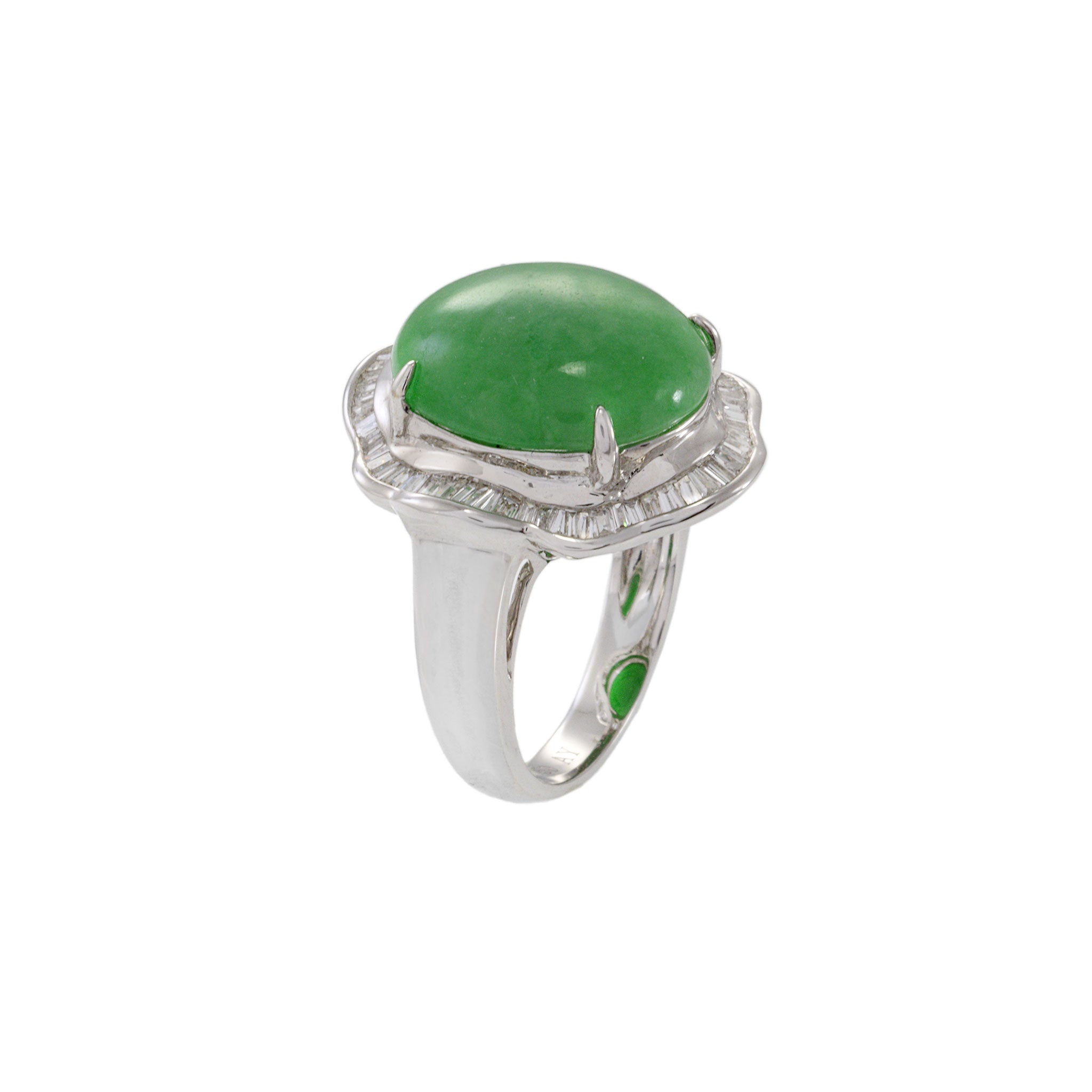 18KT White Gold Jade and Diamond Ring