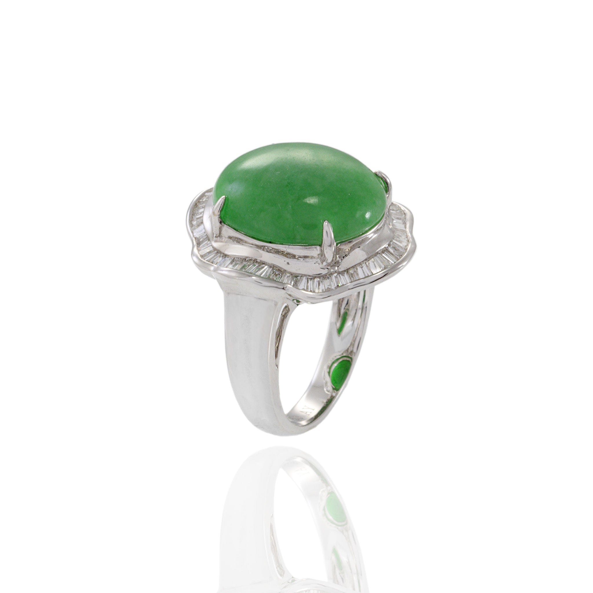 18KT White Gold Jade and Diamond Ring