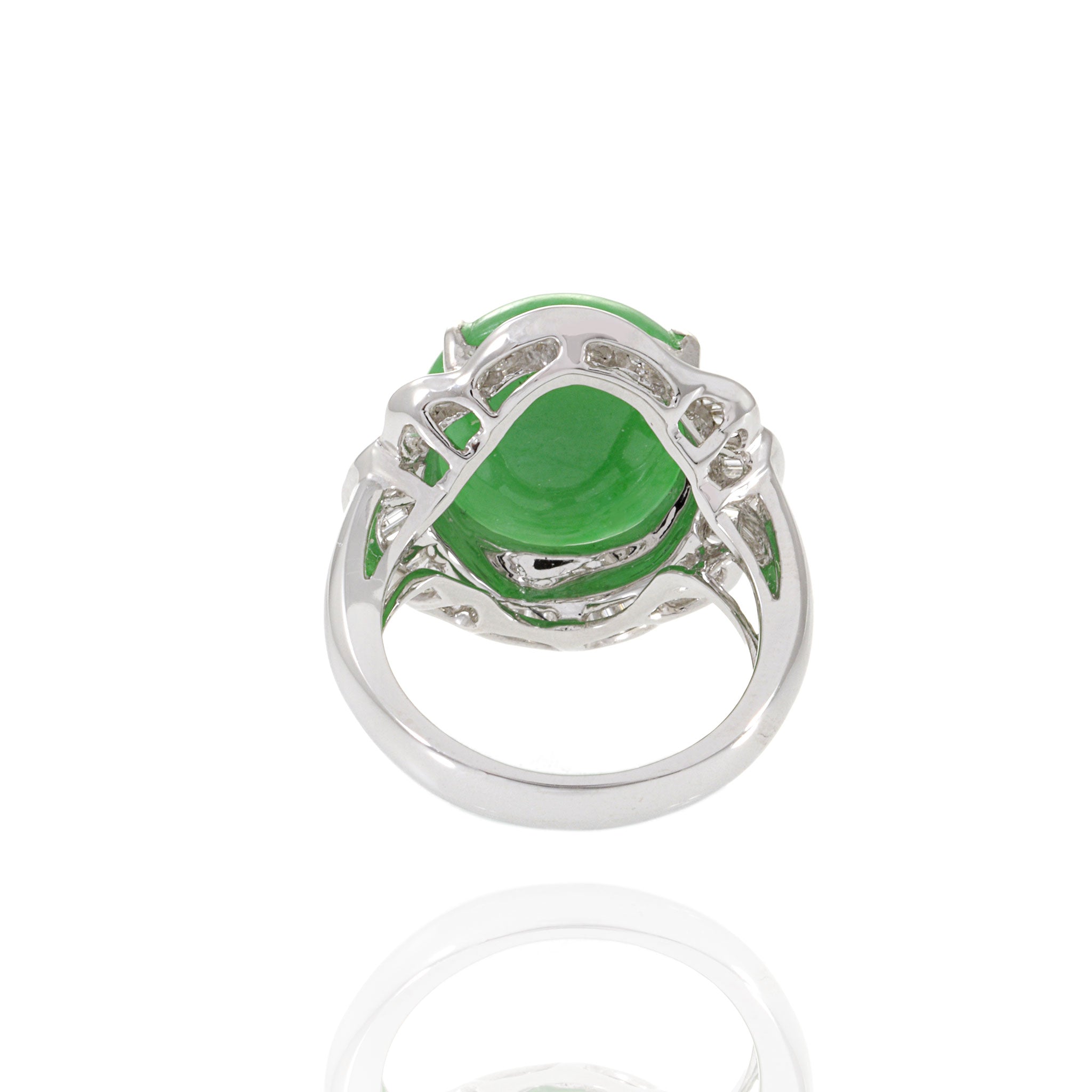 18KT White Gold Jade and Diamond Ring