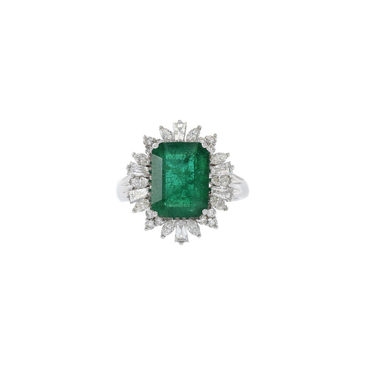 18KT White Gold 4.01CT Emerald And Diamond Cocktail Ring
