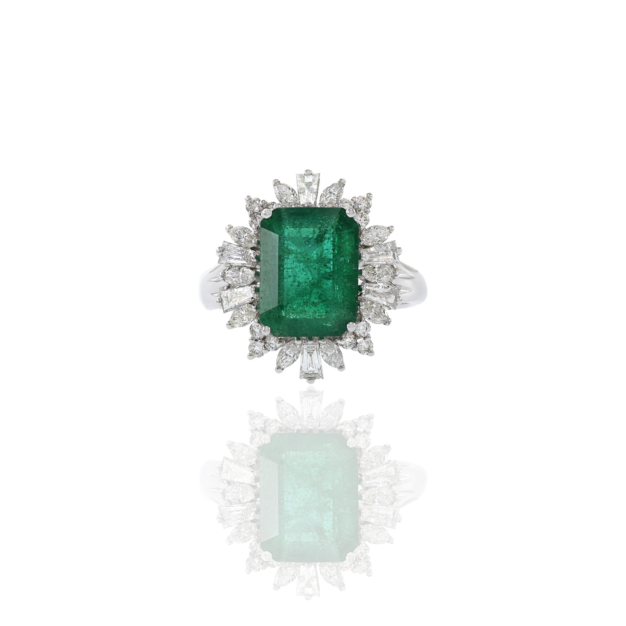 18KT White Gold 4.01CT Emerald And Diamond Cocktail Ring