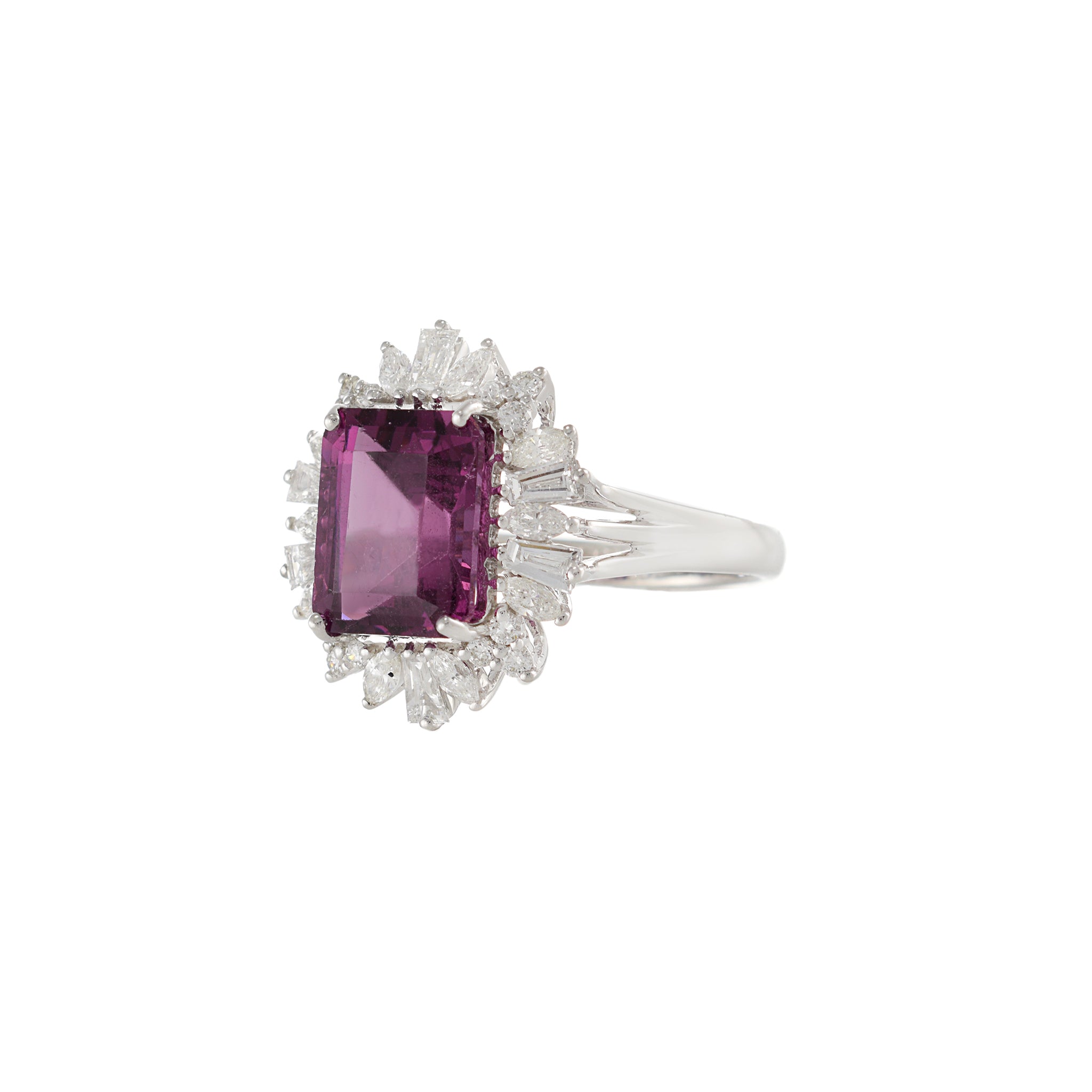 18KT White Gold Rhodolite Garnet And Diamond Cocktail Ring