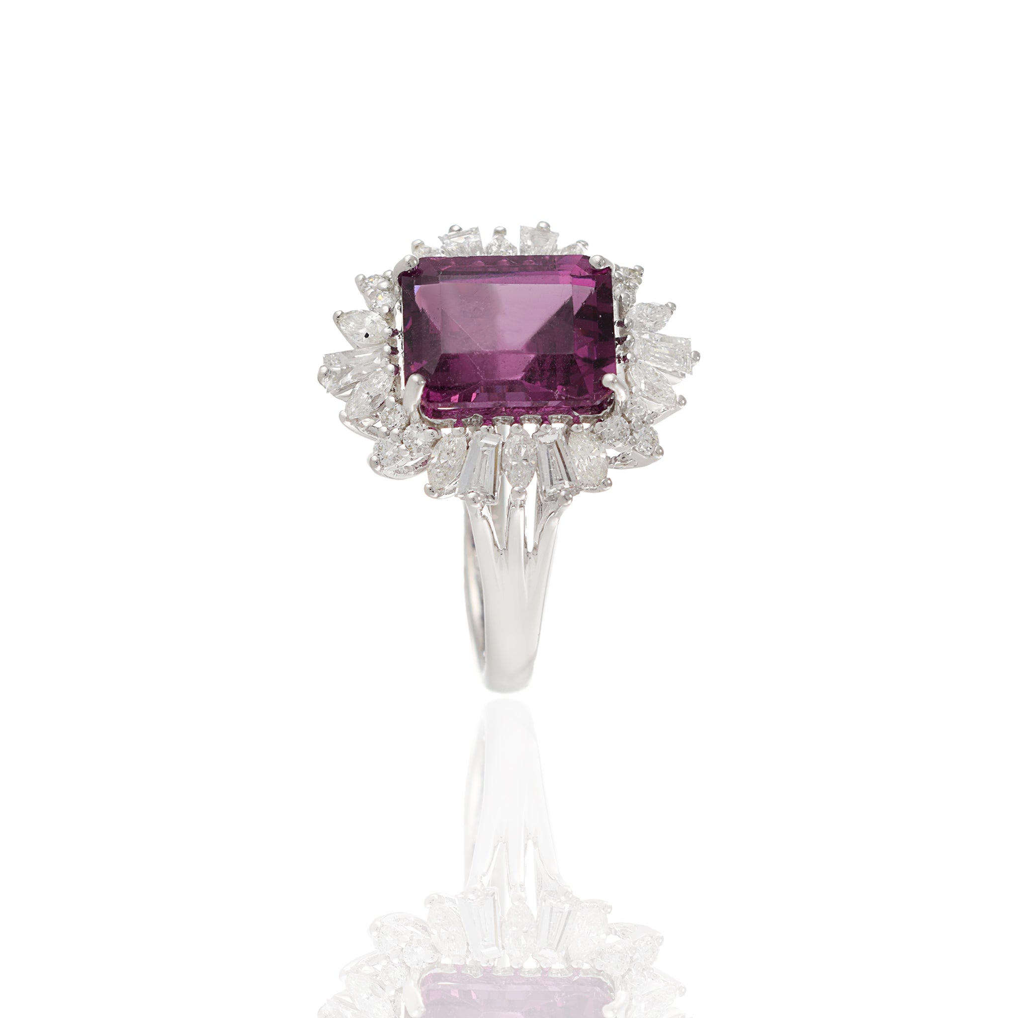 18KT White Gold Rhodolite Garnet And Diamond Cocktail Ring