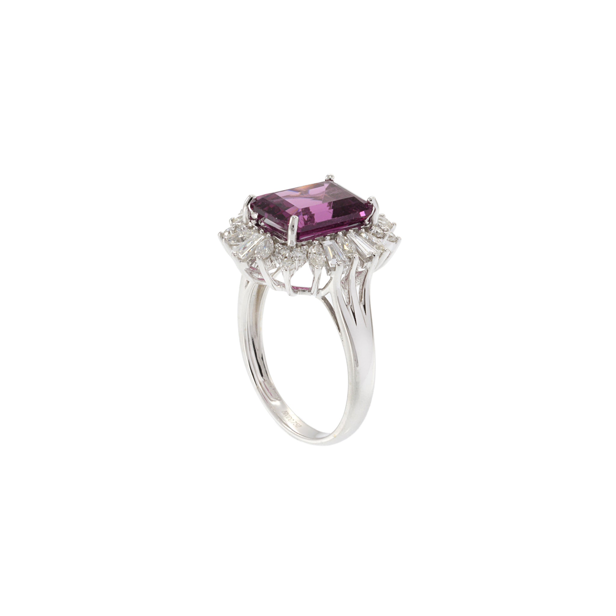 18KT White Gold Rhodolite Garnet And Diamond Cocktail Ring