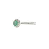 18KT White Gold Round Cut Diamond and Emerald Ring