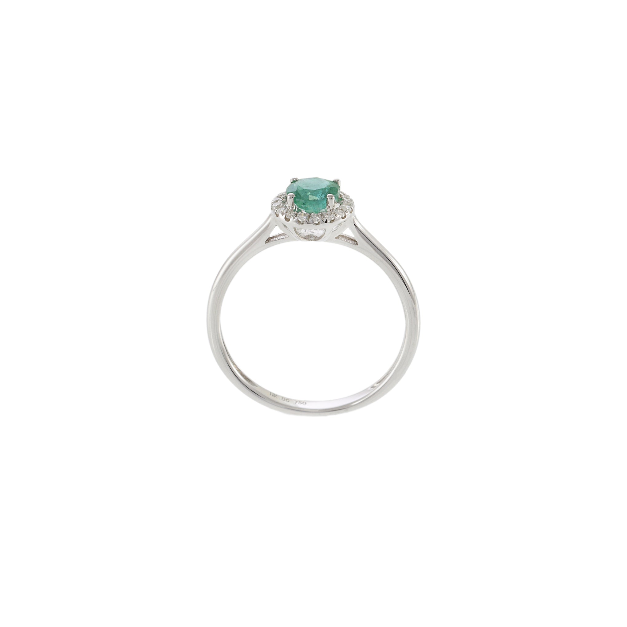 18KT White Gold Round Cut Diamond and Emerald Ring