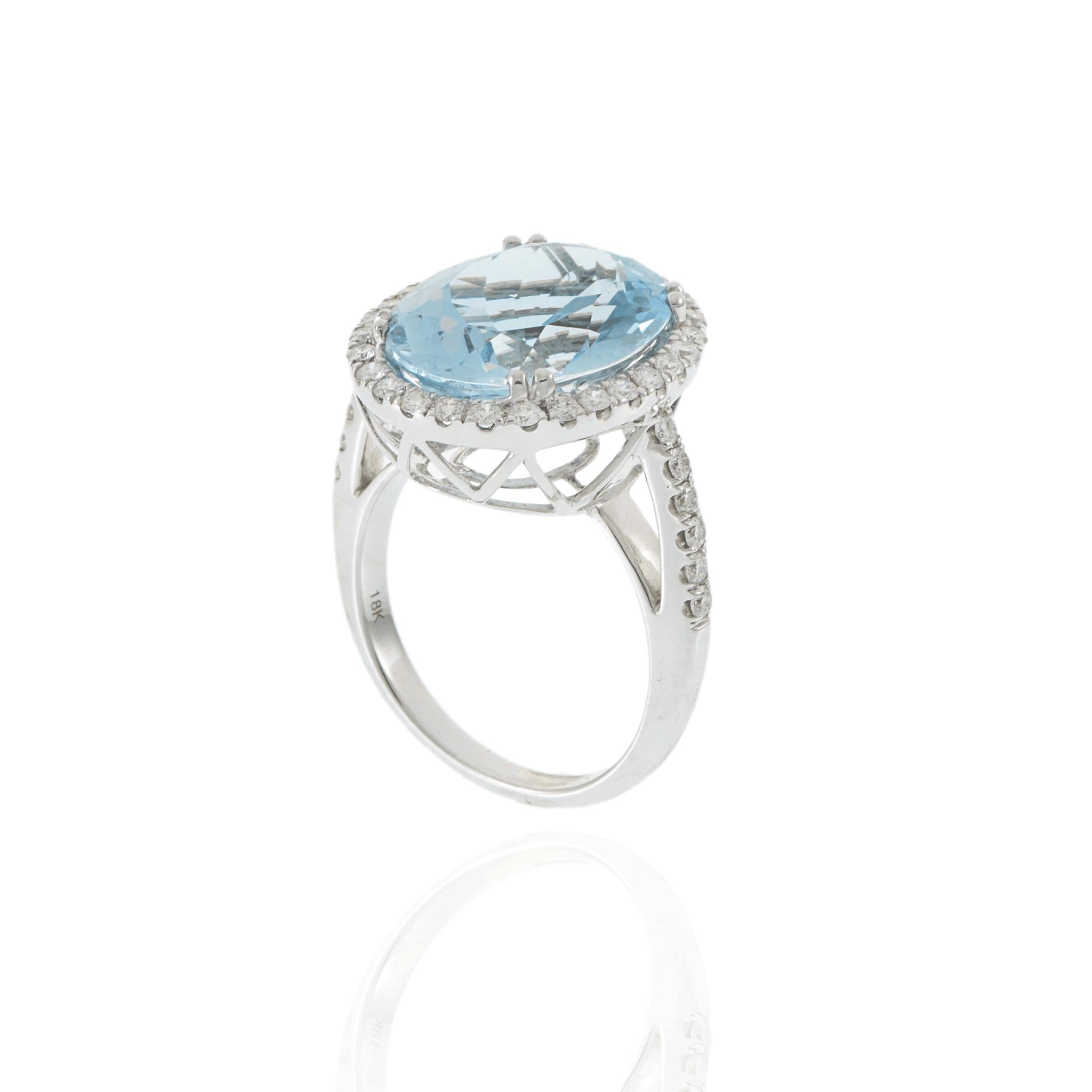 18KT White Gold Aquamarine and Diamond Cocktail Ring