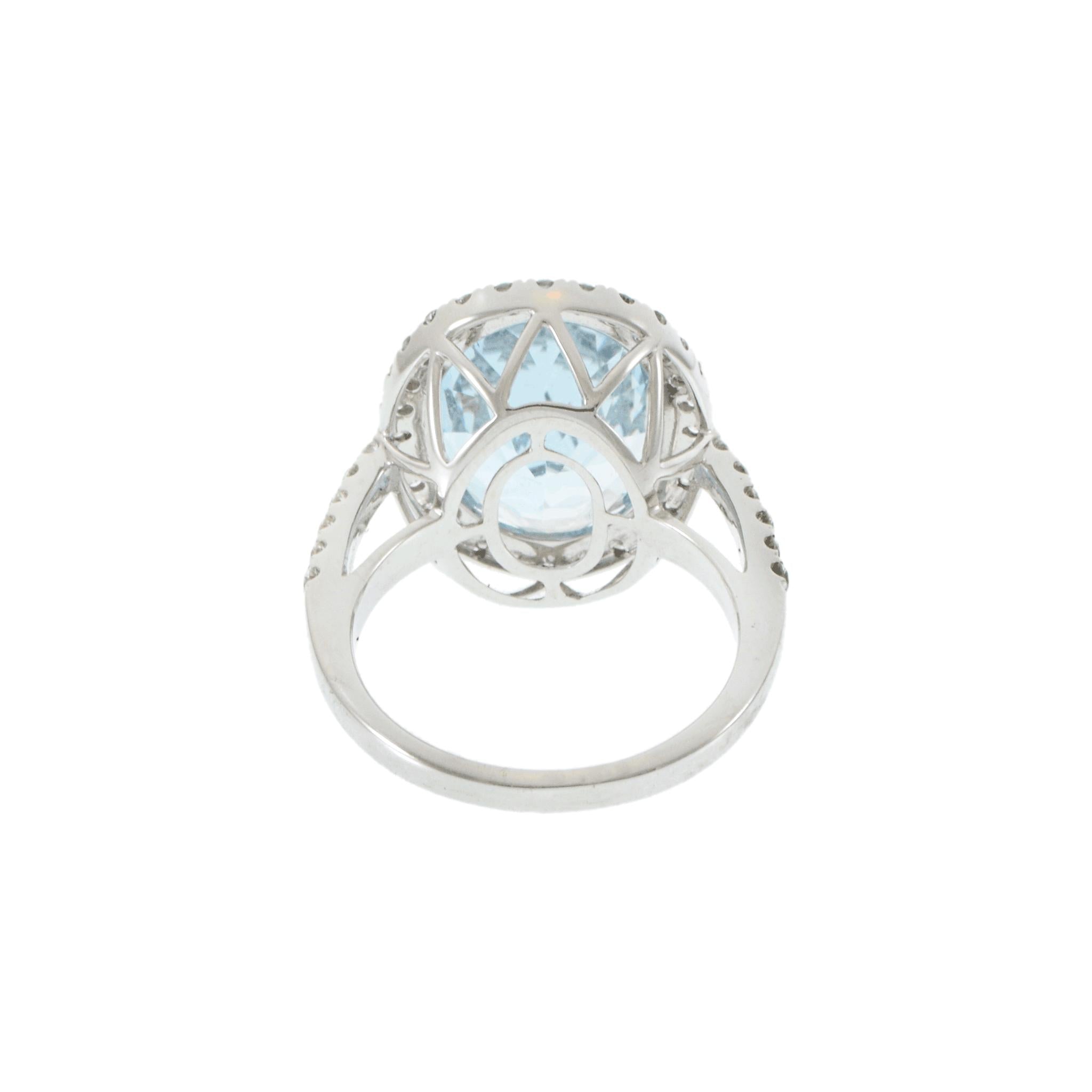 18KT White Gold Aquamarine and Diamond Cocktail Ring