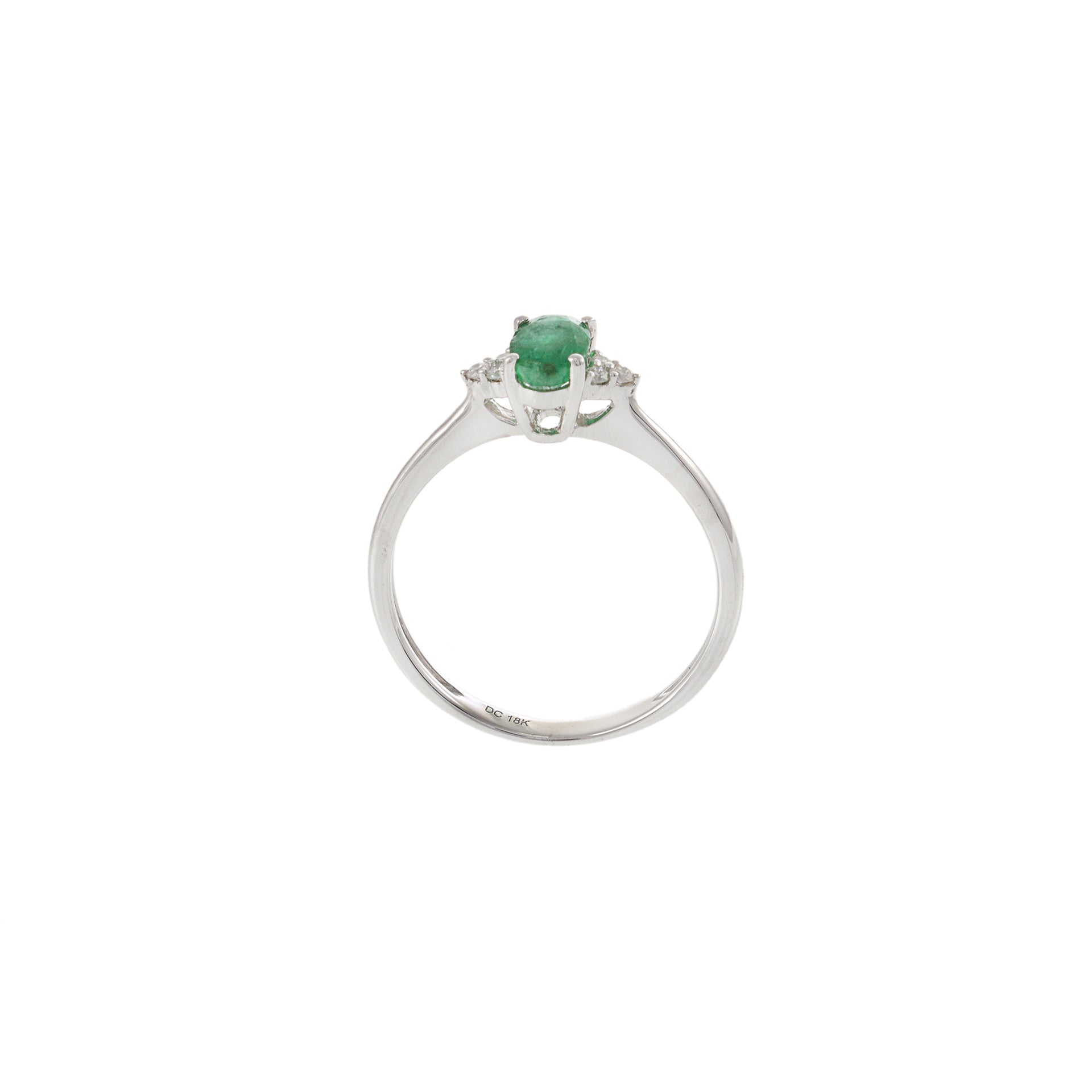 18KT White Gold Oval Emerald and Diamond Ring