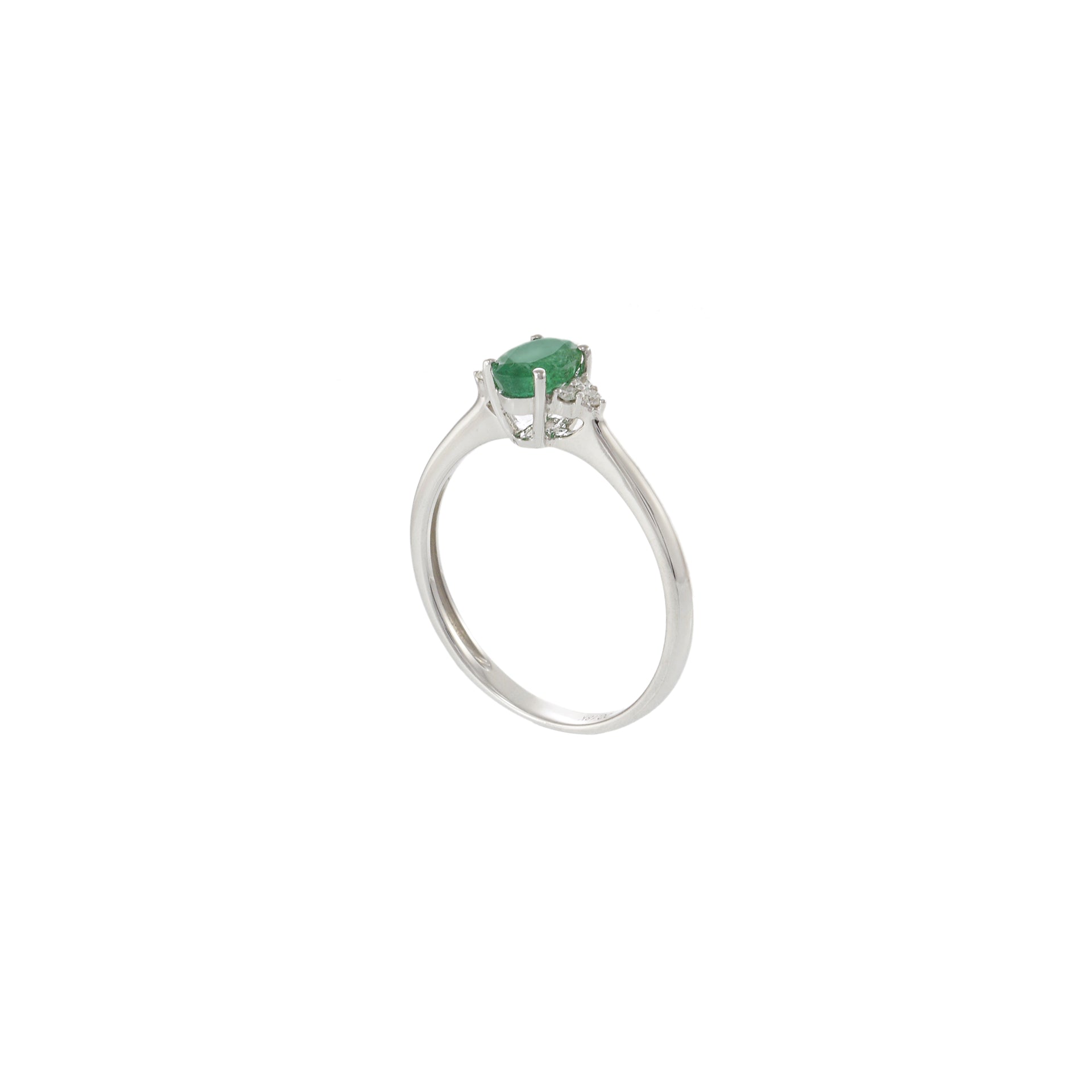 18KT White Gold Oval Emerald and Diamond Ring