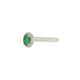 18KT White Gold Oval Emerald Halo Ring with Diamonds