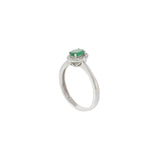 18KT White Gold Oval Emerald Halo Ring with Diamonds