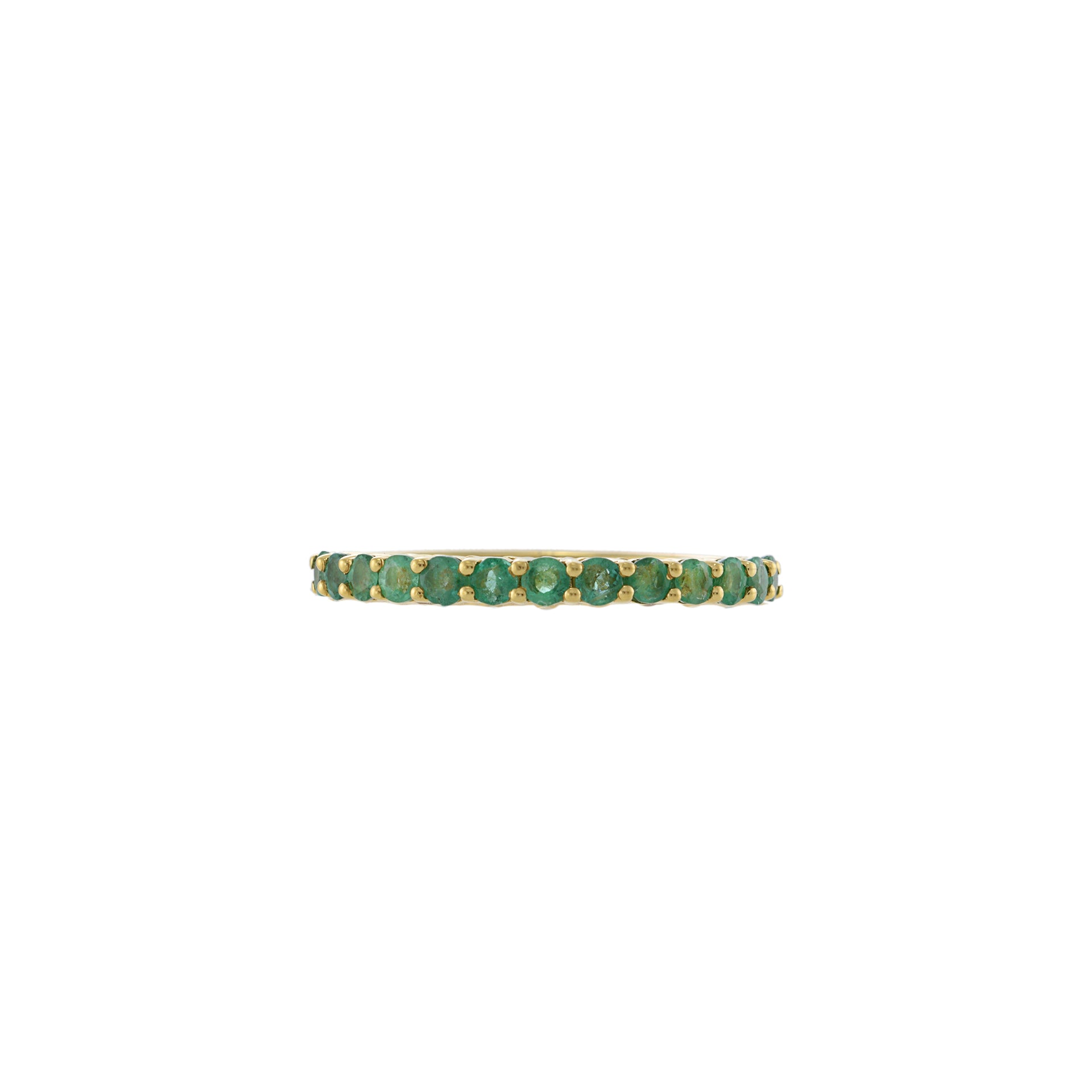 18KT Yellow Gold Prong Set Ring with Round Cut Emeralds