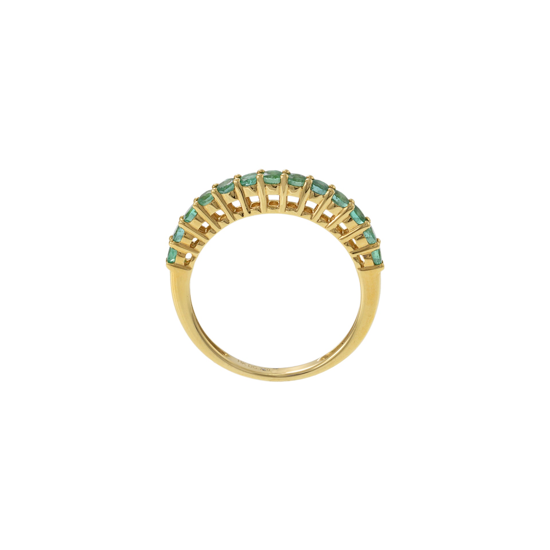 18KT Yellow Gold Prong Set Ring with Round Cut Emeralds