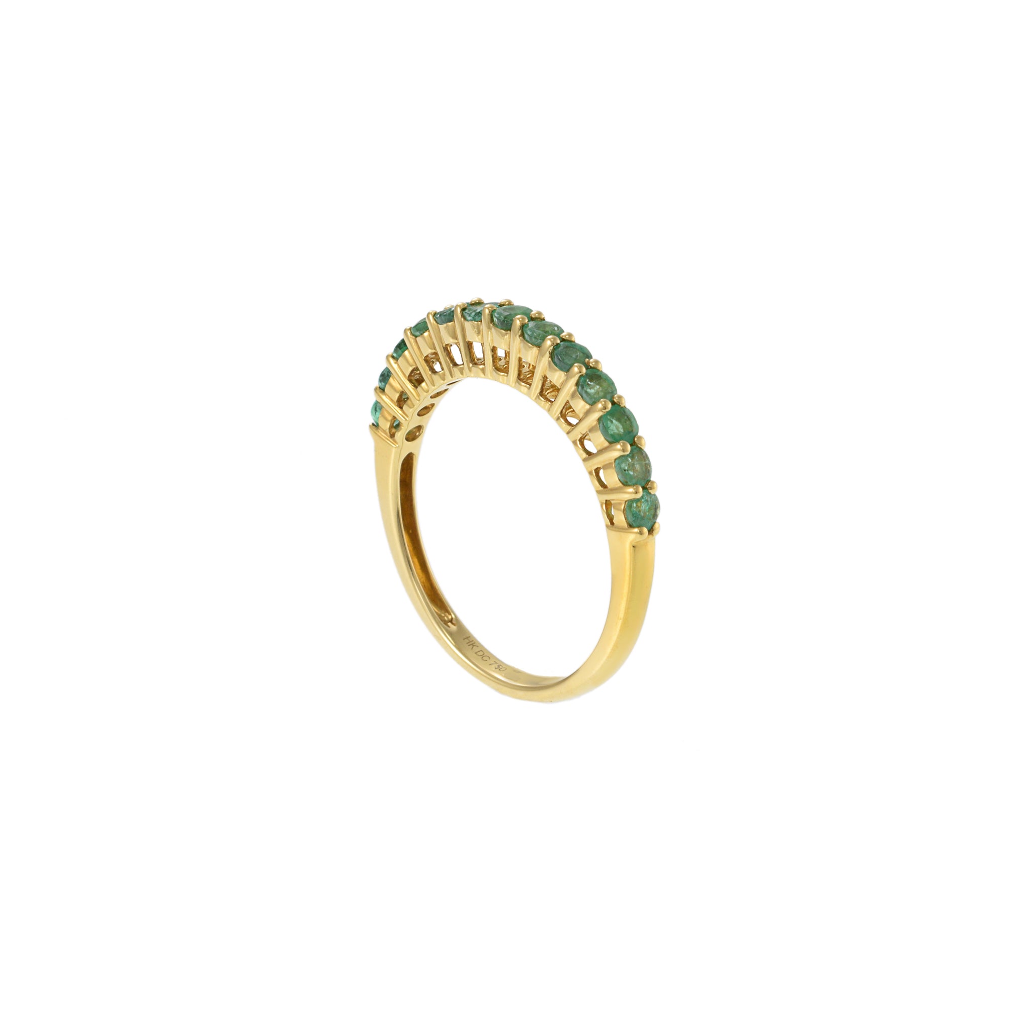 18KT Yellow Gold Prong Set Ring with Round Cut Emeralds