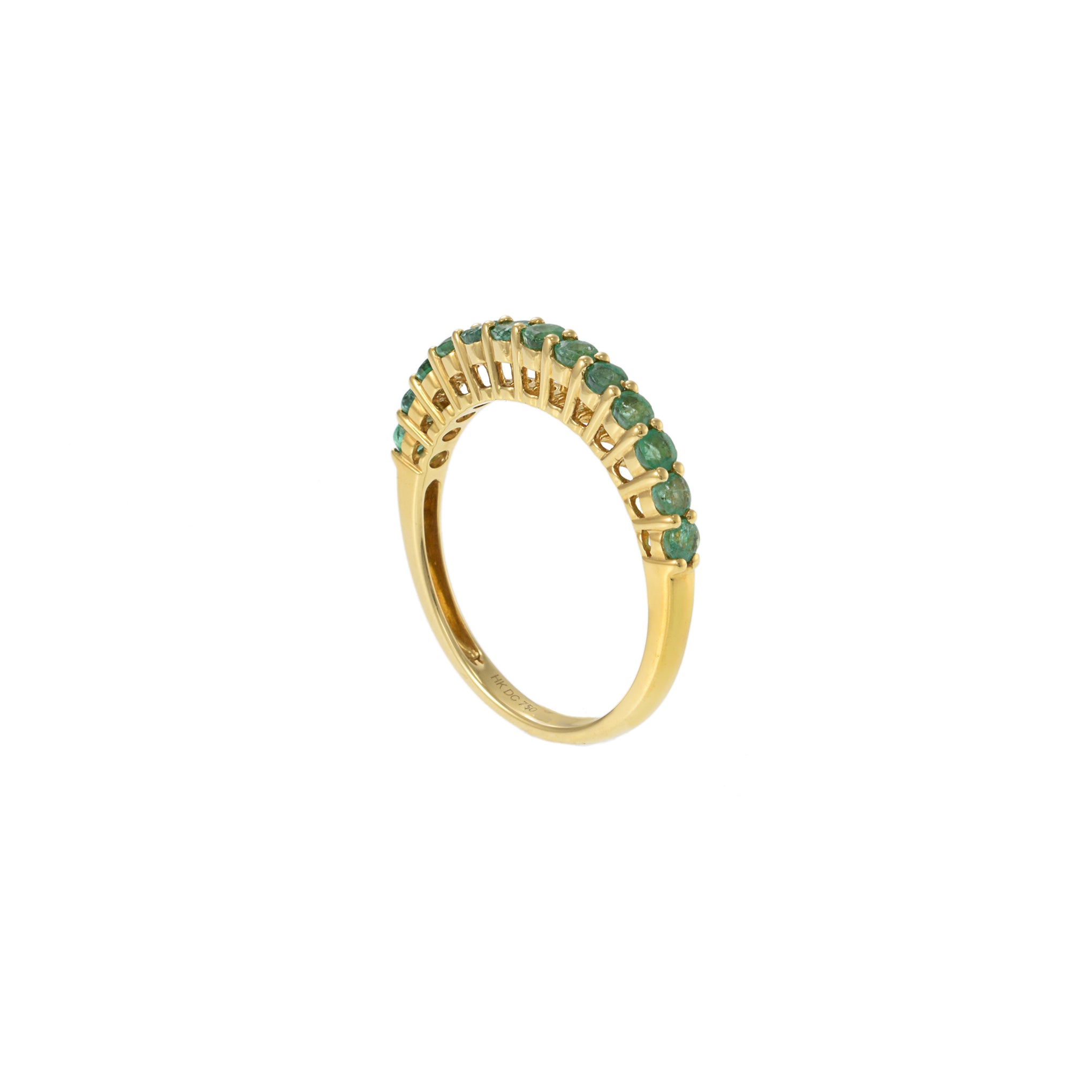 18KT Yellow Gold Prong Set Ring with Round Cut Emeralds