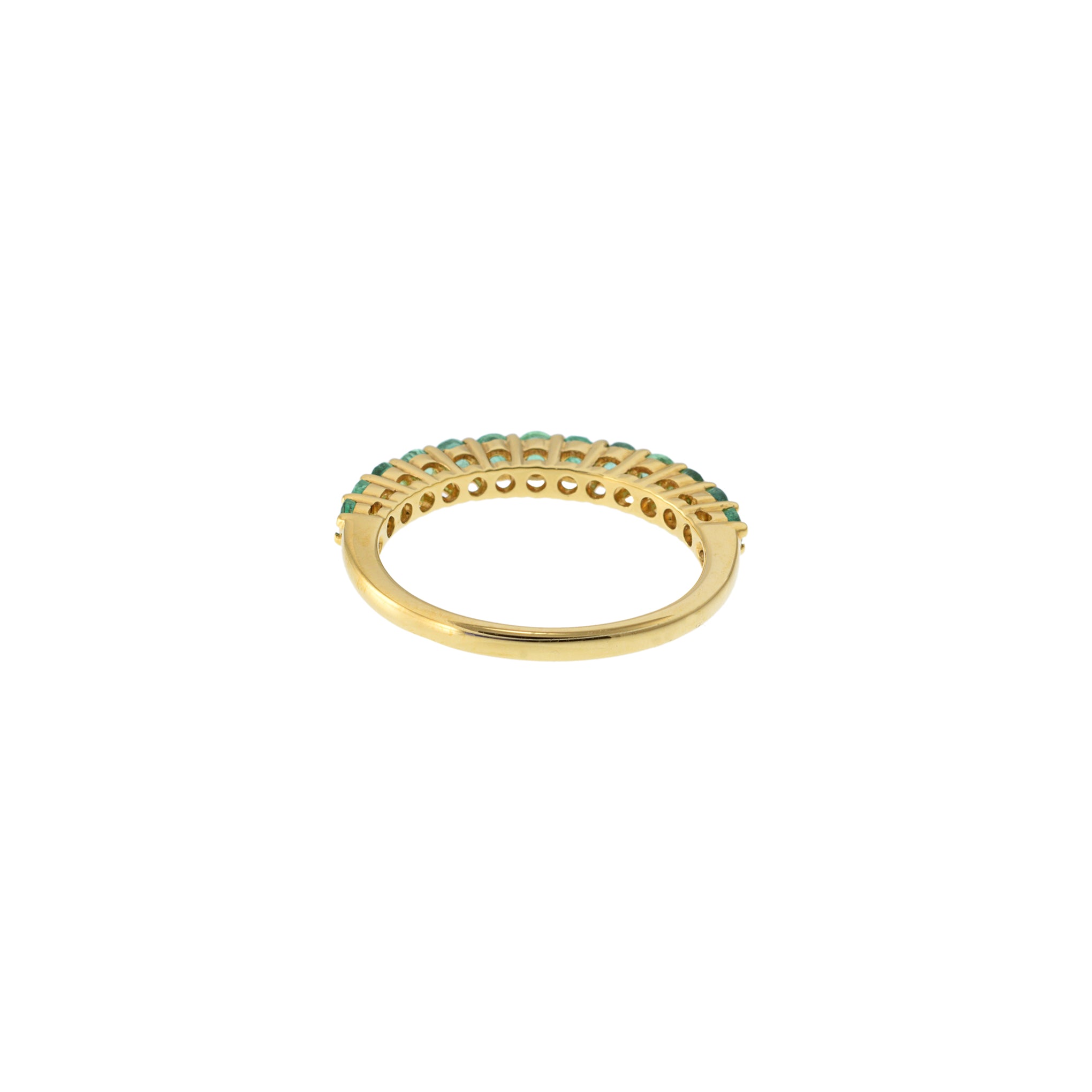 18KT Yellow Gold Prong Set Ring with Round Cut Emeralds