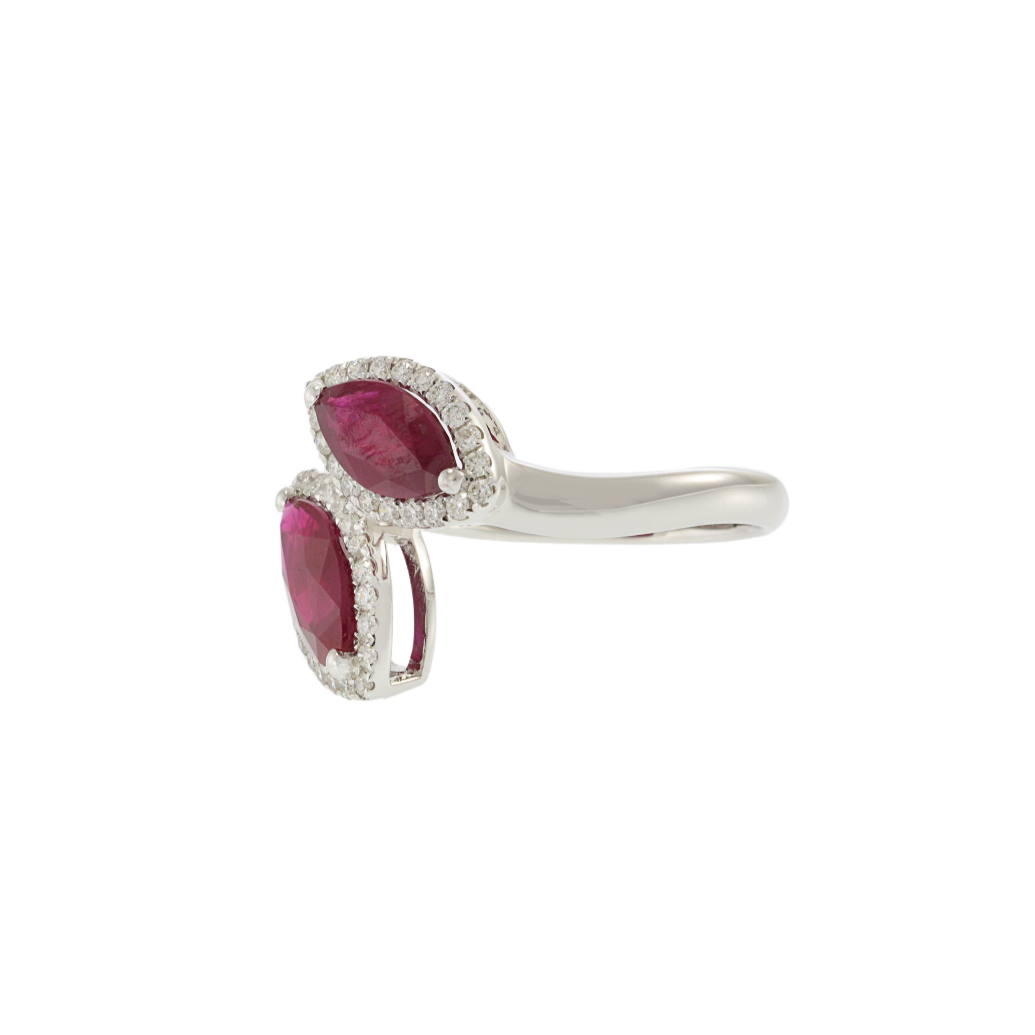 18KT White Gold Ruby and Diamond Double Petal Ring