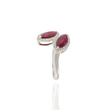 18KT White Gold Ruby and Diamond Double Petal Ring