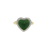 18KT Yellow Gold Jade And Diamond Heart Ring