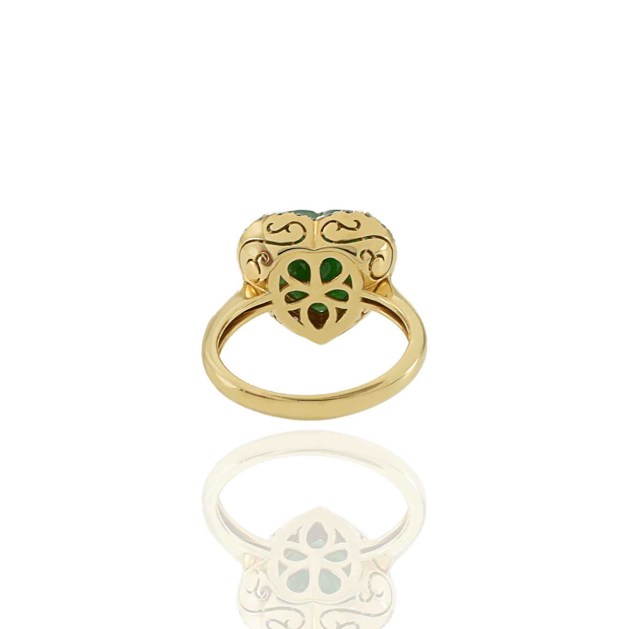 18KT Yellow Gold Jade And Diamond Heart Ring