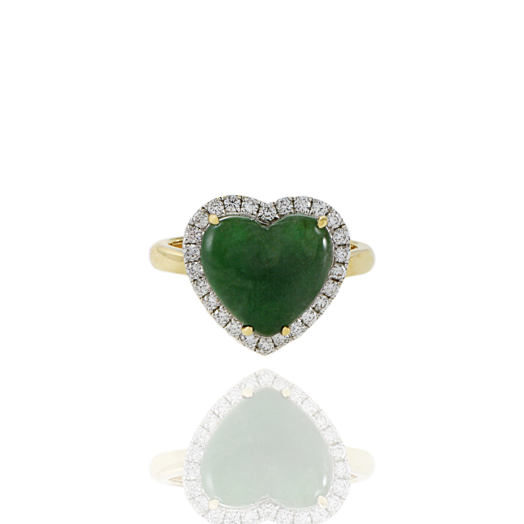 18KT Yellow Gold Jade And Diamond Heart Ring