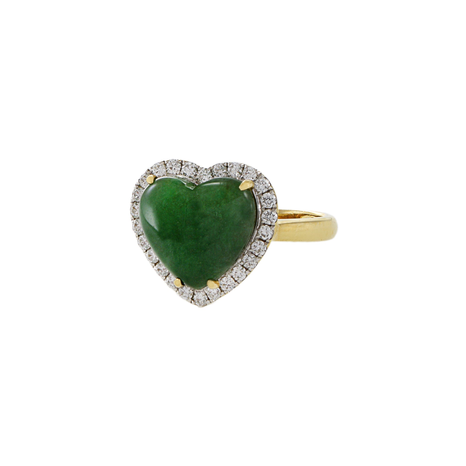 18KT Yellow Gold Jade And Diamond Heart Ring