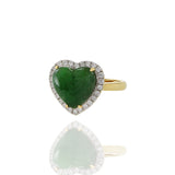 18KT Yellow Gold Jade And Diamond Heart Ring