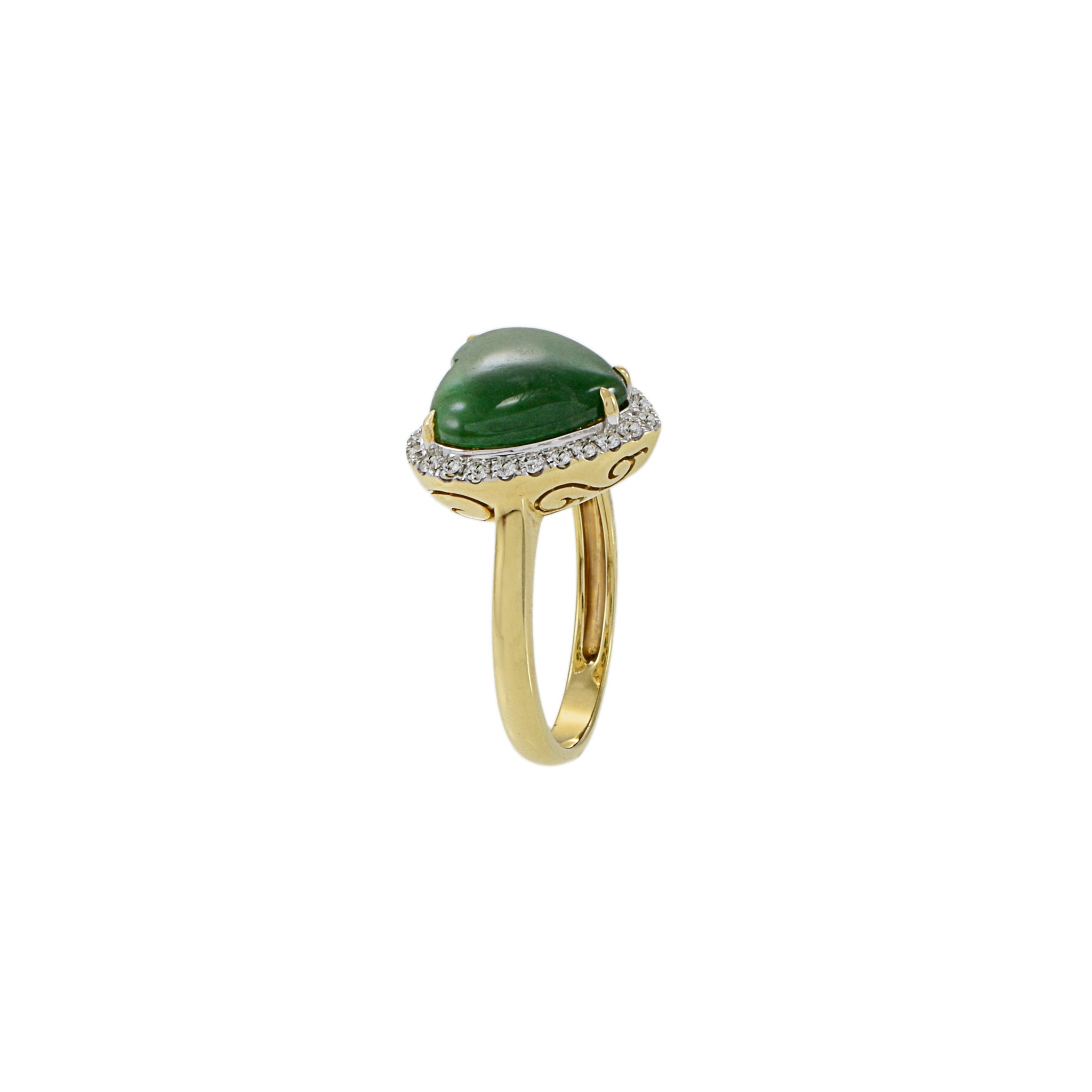 18KT Yellow Gold Jade And Diamond Heart Ring