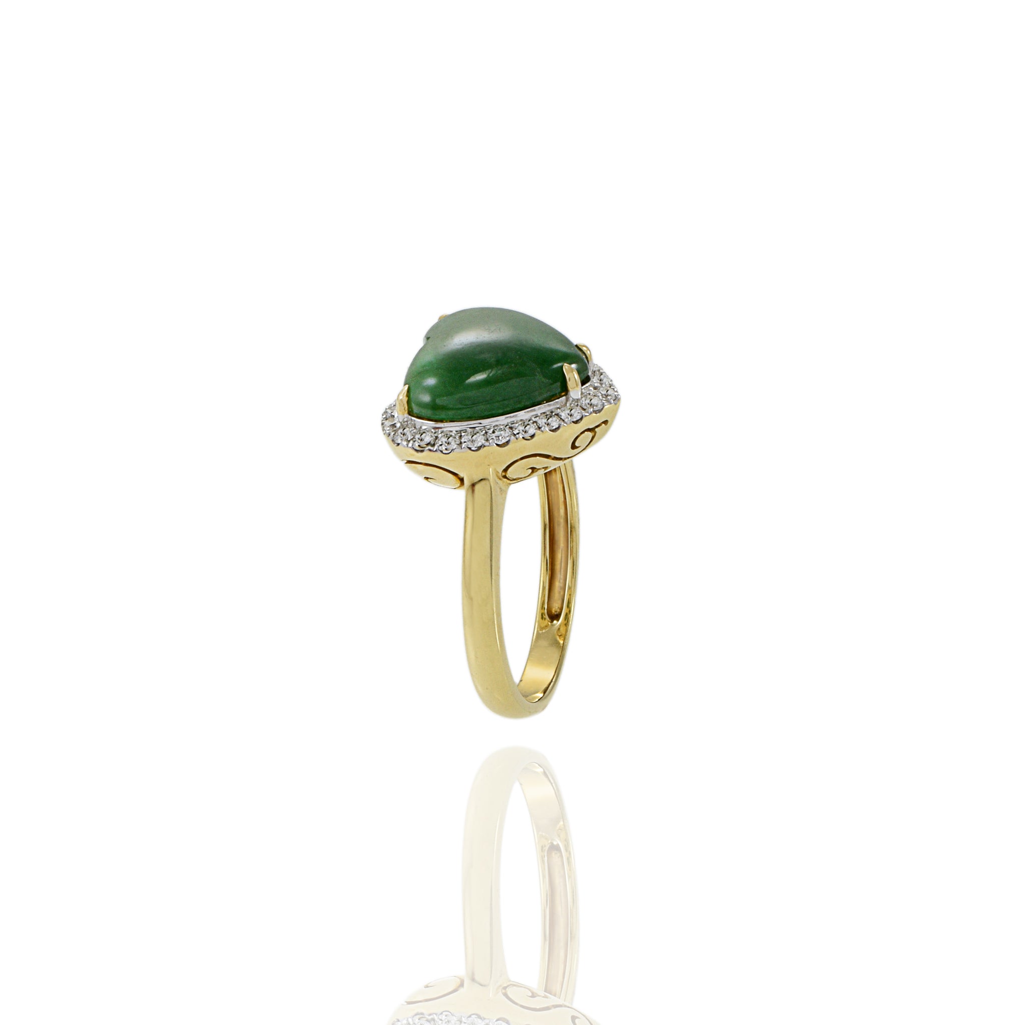 18KT Yellow Gold Jade And Diamond Heart Ring