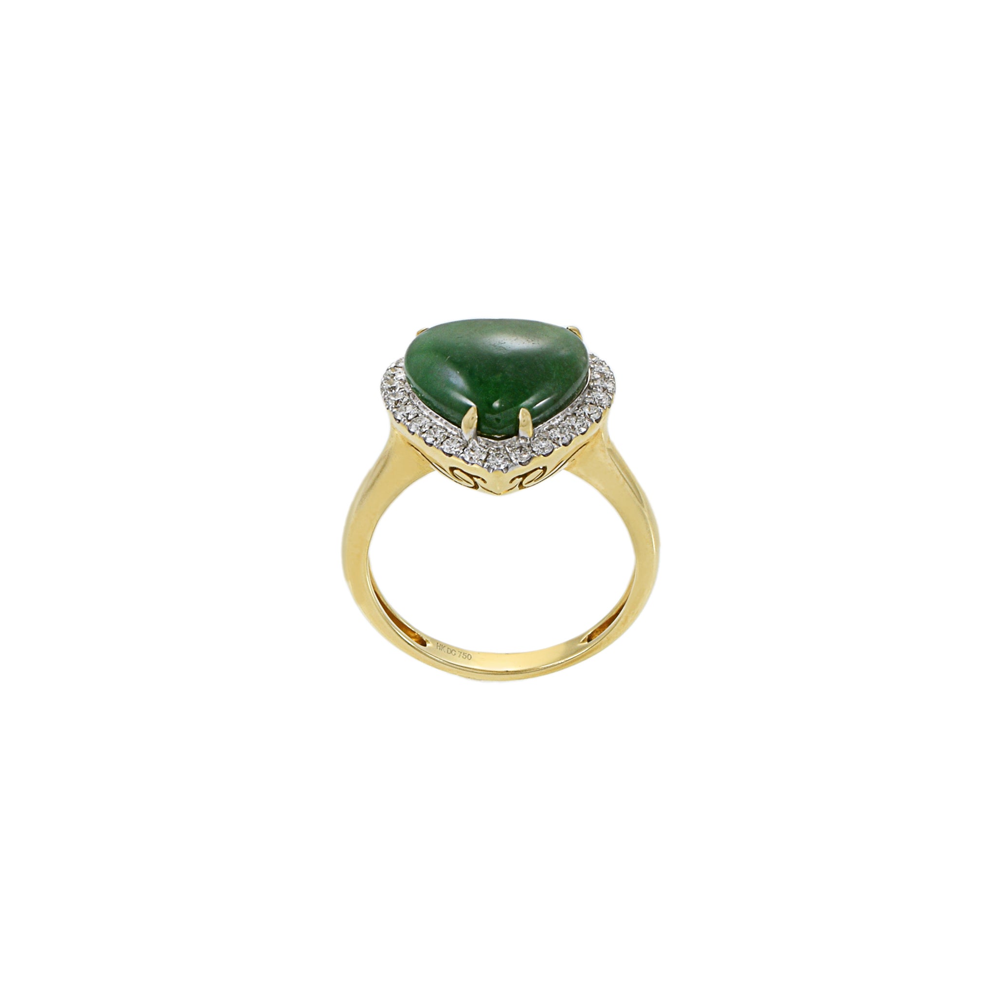 18KT Yellow Gold Jade And Diamond Heart Ring