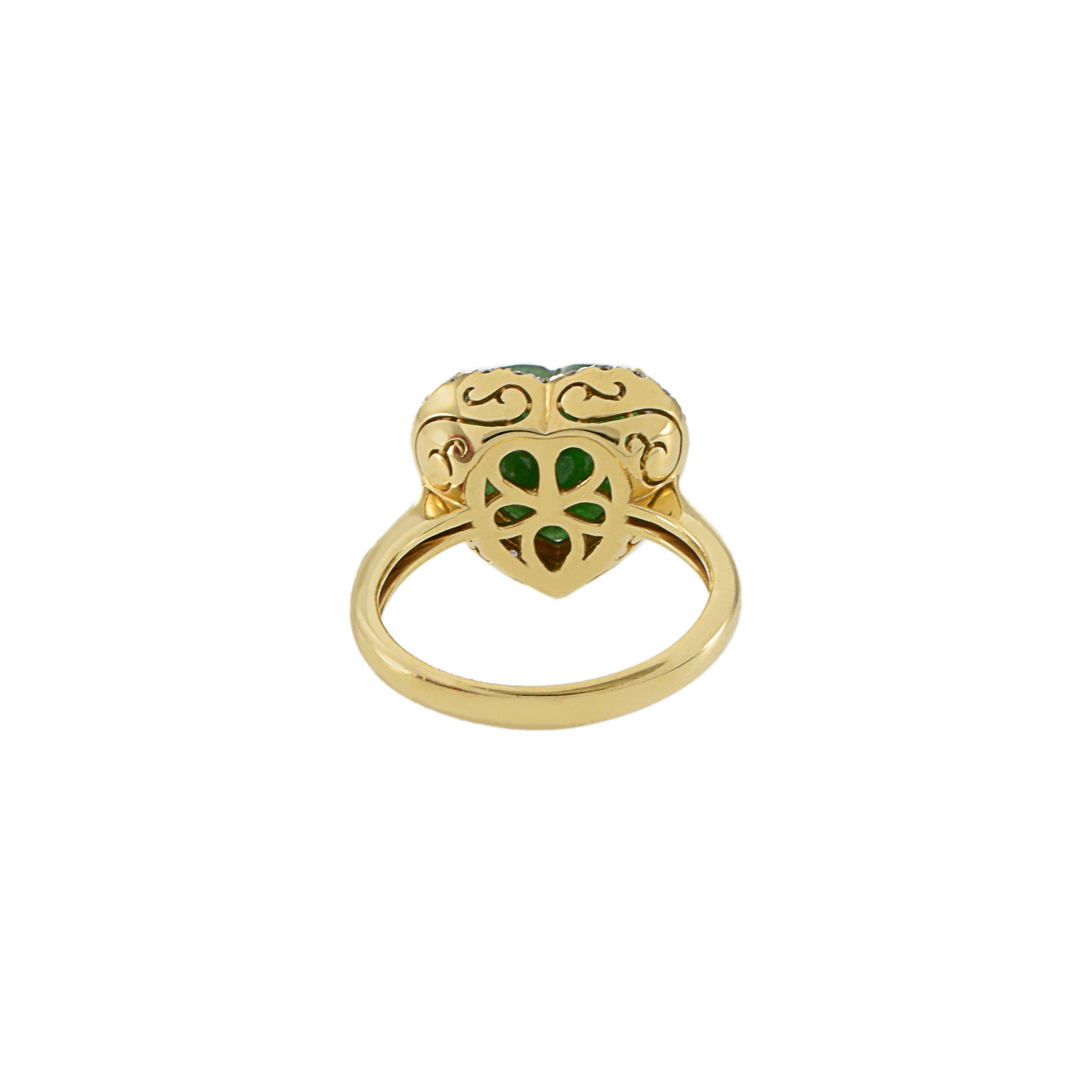 18KT Yellow Gold Jade And Diamond Heart Ring