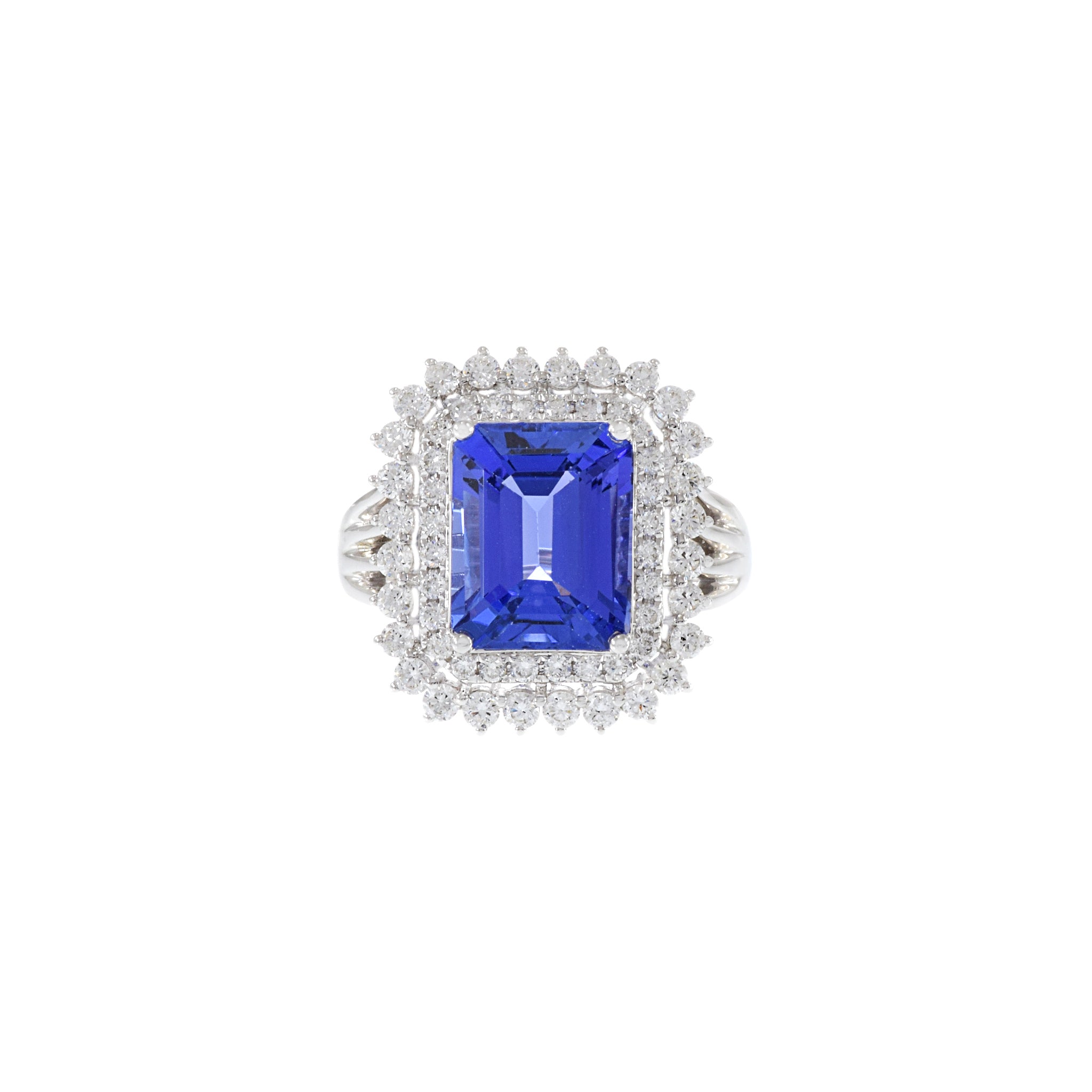 18KT White Gold Emerald Cut Tanzanite And Diamond Ring