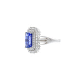 18KT White Gold Emerald Cut Tanzanite And Diamond Ring