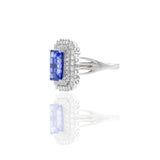 18KT White Gold Emerald Cut Tanzanite And Diamond Ring