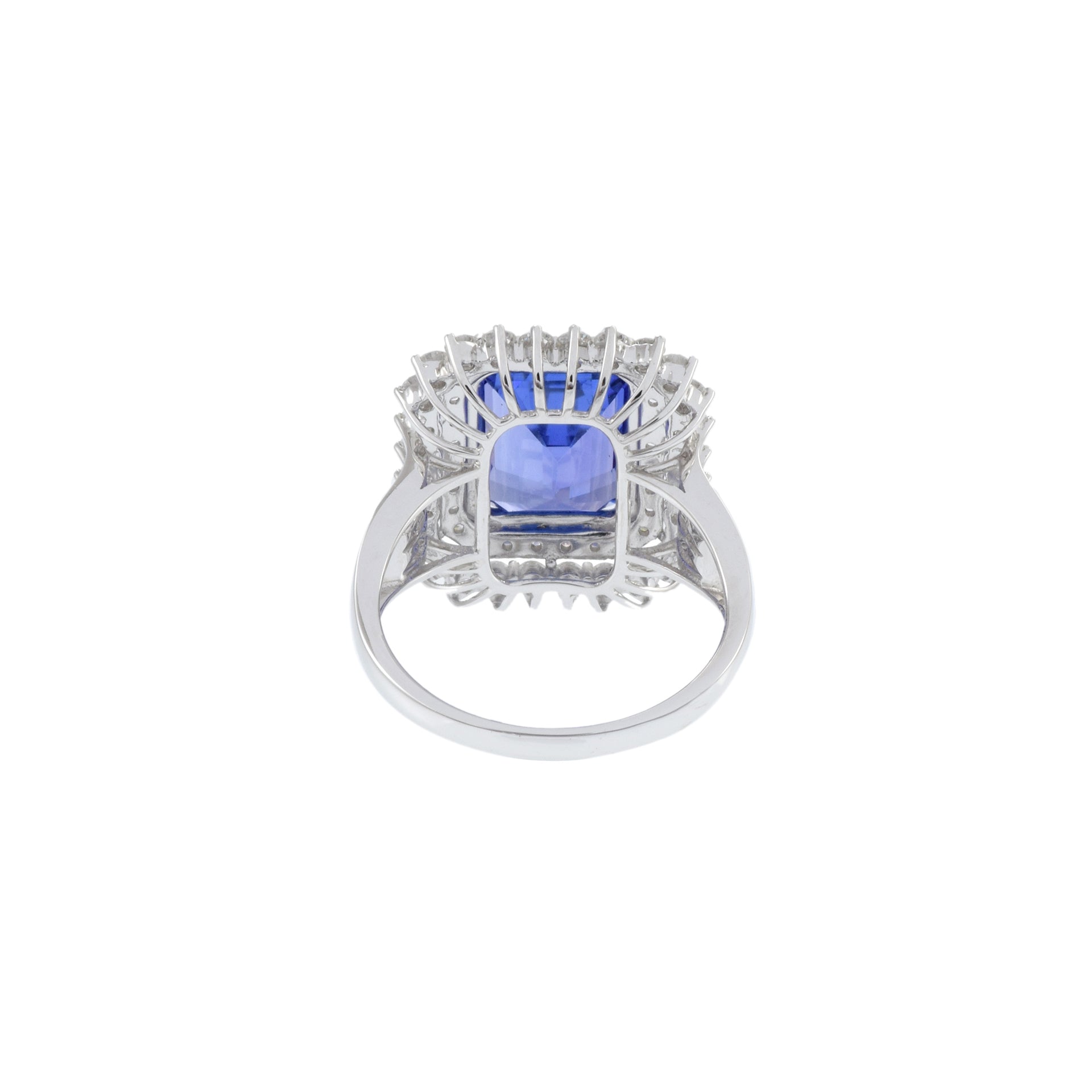 18KT White Gold Emerald Cut Tanzanite And Diamond Ring