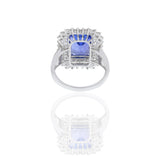 18KT White Gold Emerald Cut Tanzanite And Diamond Ring