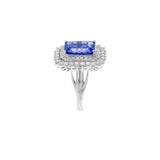 18KT White Gold Emerald Cut Tanzanite And Diamond Ring