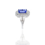 18KT White Gold Emerald Cut Tanzanite And Diamond Ring