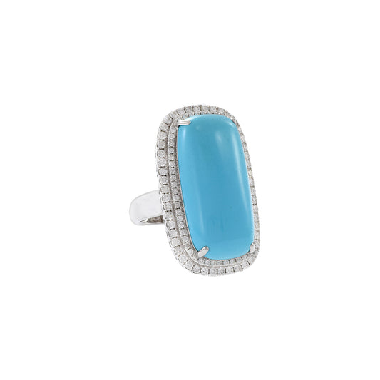 18KT White Gold Oblong Turquoise and Diamond Ring
