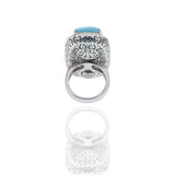 18KT White Gold Oblong Turquoise And Diamond Ring