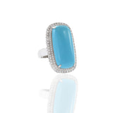 18KT White Gold Oblong Turquoise And Diamond Ring