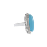 18KT White Gold Oblong Turquoise And Diamond Ring