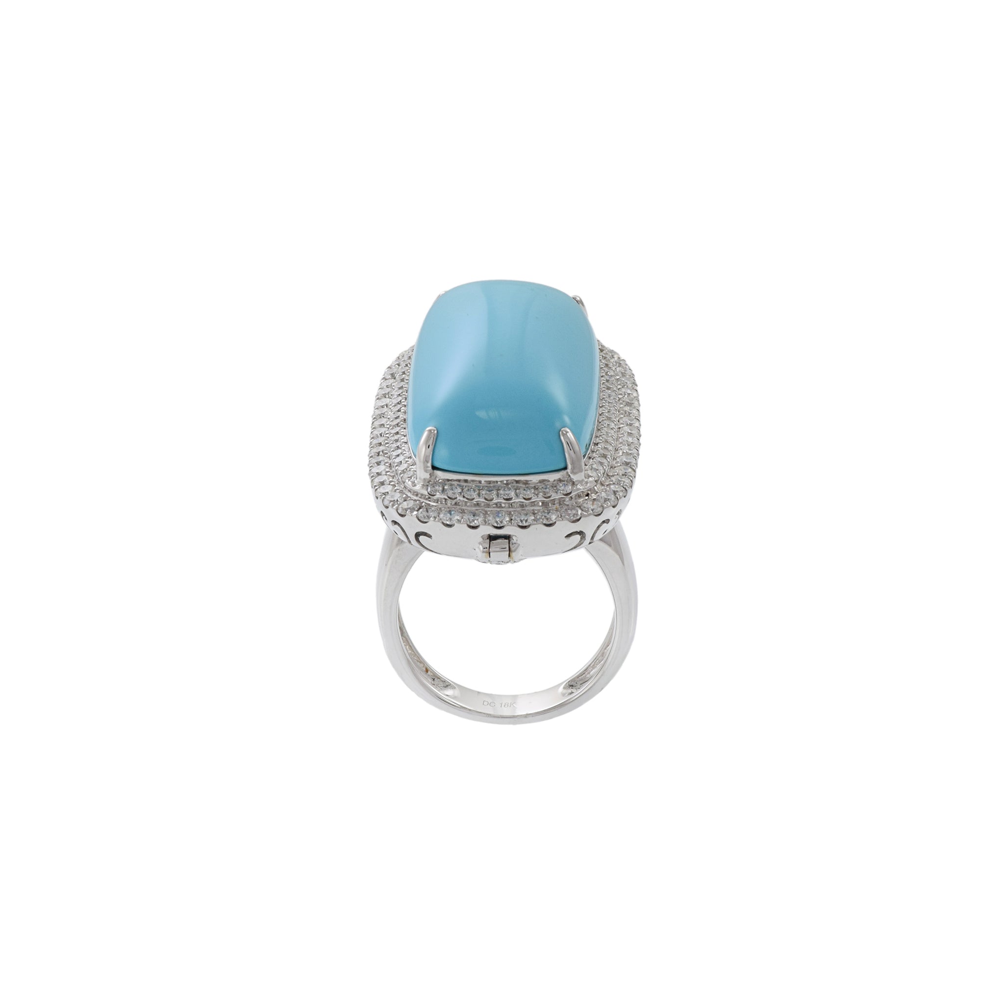 18KT White Gold Oblong Turquoise And Diamond Ring