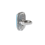 18KT White Gold Oblong Turquoise And Diamond Ring