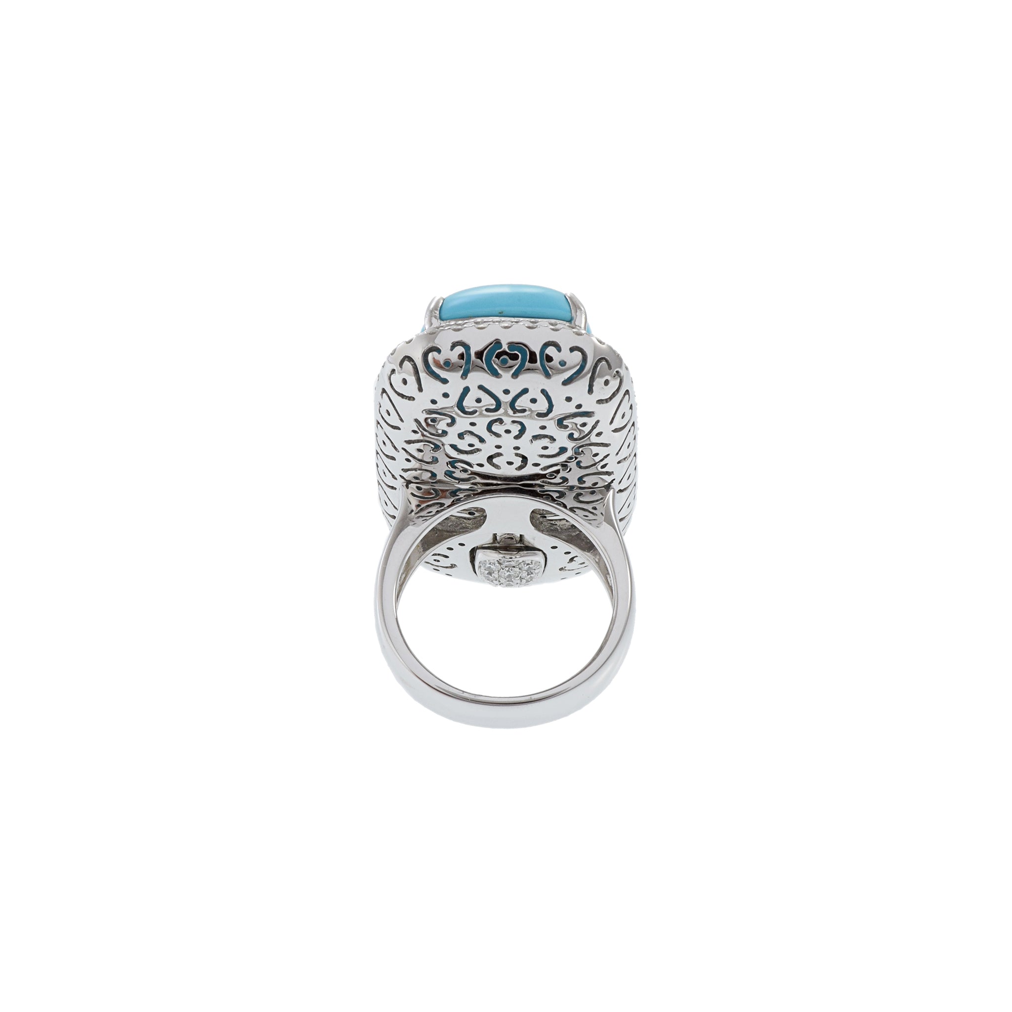 18KT White Gold Oblong Turquoise And Diamond Ring