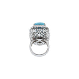 18KT White Gold Oblong Turquoise And Diamond Ring