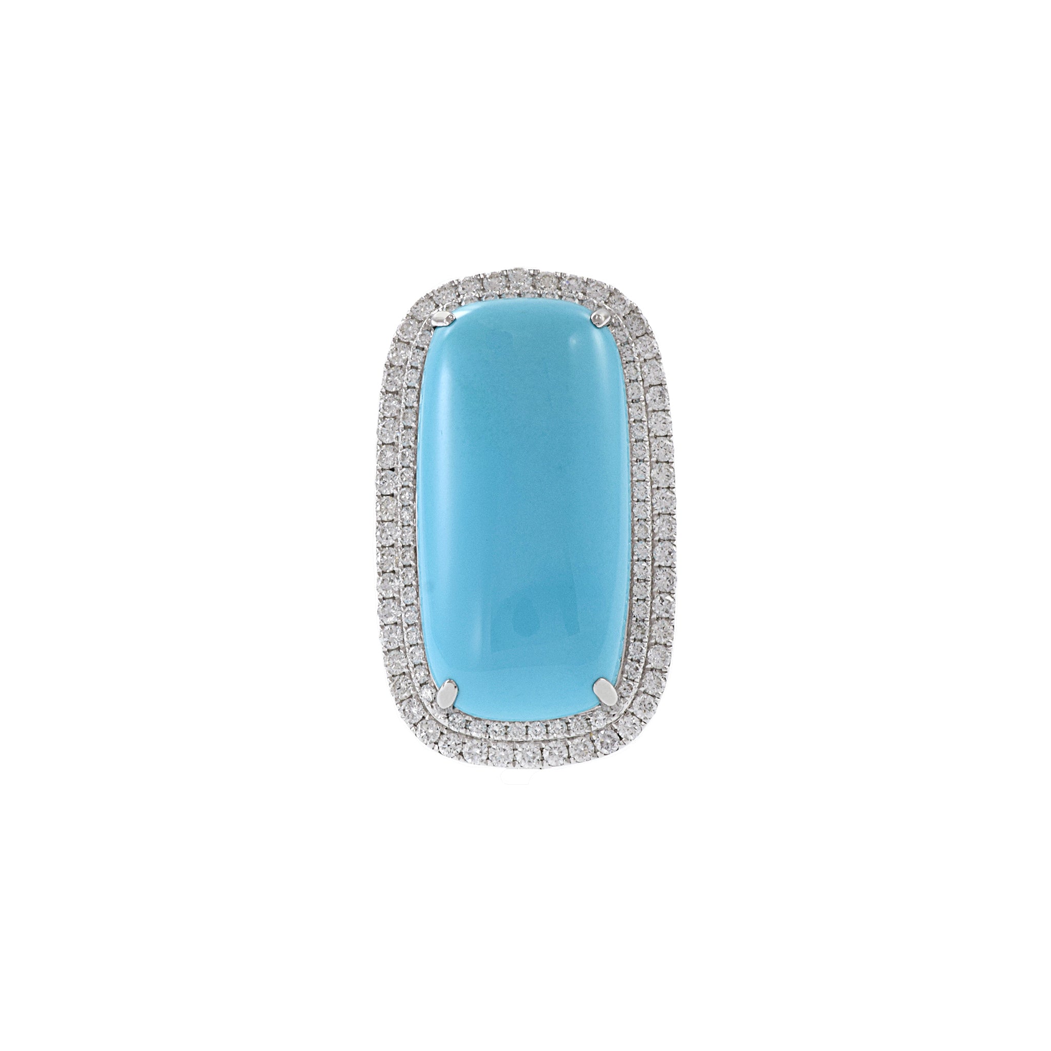 18KT White Gold Oblong Turquoise And Diamond Ring